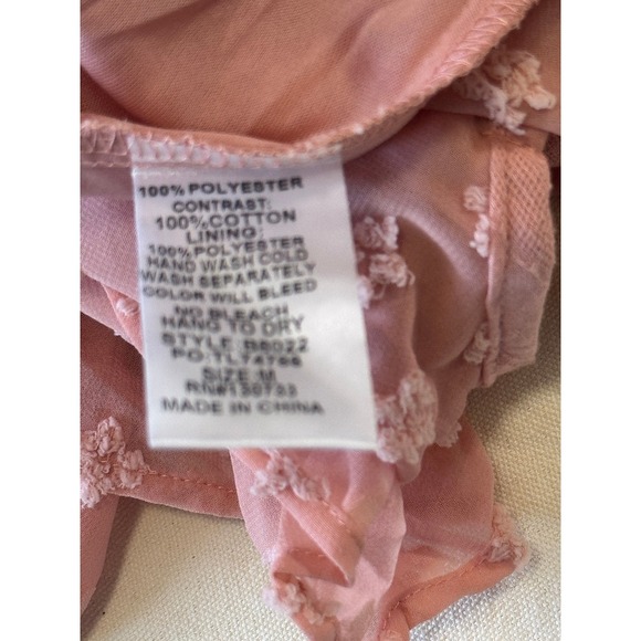 Umgee USA Sheer Boho Blouse Women's Medium Pink Flutter Sleeve Lined Floral NWT - Picture 5 of 11
